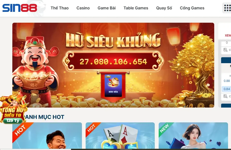 Sin88 san chơi cá cược thể thao và tài xỉu hàng đầu Châu Á